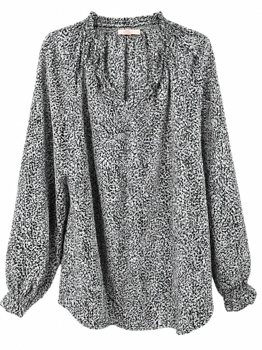 Hailey & Co Black & White Animal Print Long Sleeve Peasant Blouse Top Meidum